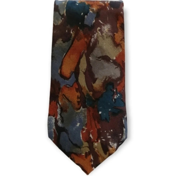 Emanuel Ungaro Paris 100% Silk Italian Tie Abstract Print Earth Tones - Picture 14 of 14